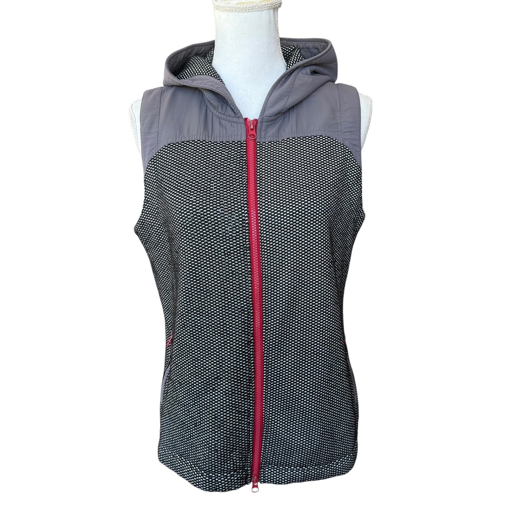 Kavu Womens Hooded Full Zip Vest Gray Black Knit‎ Sleeveless Jacket Size M